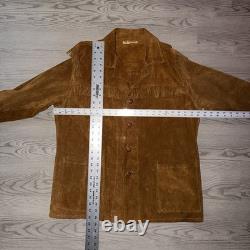 80's VTG Berco Brown Buckskin Suede Western Fringe jacket leather buttons Large