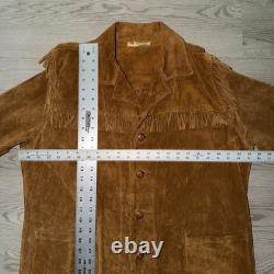 80's VTG Berco Brown Buckskin Suede Western Fringe jacket leather buttons Large