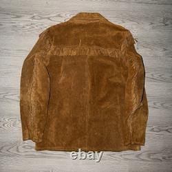 80's VTG Berco Brown Buckskin Suede Western Fringe jacket leather buttons Large