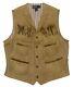 $995 Polo Ralph Lauren Mens Leather Distressed Western Indian Vest Brown Large
