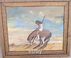 ANTIQUE Native American INDIAN GIRL Oil Painting End Of The Trail