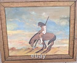 ANTIQUE Native American INDIAN GIRL Oil Painting End Of The Trail