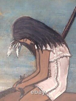 ANTIQUE Native American INDIAN GIRL Oil Painting End Of The Trail