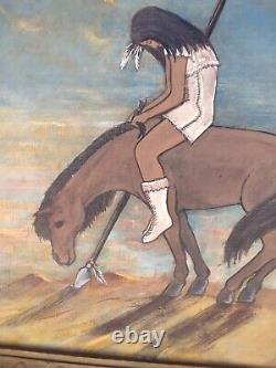 ANTIQUE Native American INDIAN GIRL Oil Painting End Of The Trail