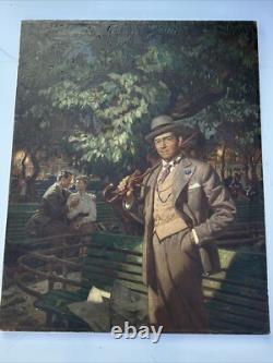 ANTIQUE Painting ILLUSTRATION MASTERFUL PORTRAIT STREET SCENE TOWN LARGE OIL 39