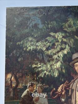 ANTIQUE Painting ILLUSTRATION MASTERFUL PORTRAIT STREET SCENE TOWN LARGE OIL 39