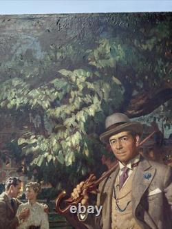 ANTIQUE Painting ILLUSTRATION MASTERFUL PORTRAIT STREET SCENE TOWN LARGE OIL 39
