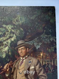 ANTIQUE Painting ILLUSTRATION MASTERFUL PORTRAIT STREET SCENE TOWN LARGE OIL 39