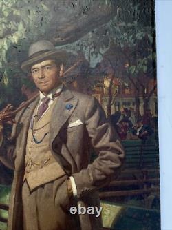 ANTIQUE Painting ILLUSTRATION MASTERFUL PORTRAIT STREET SCENE TOWN LARGE OIL 39