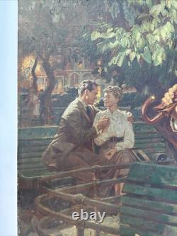 ANTIQUE Painting ILLUSTRATION MASTERFUL PORTRAIT STREET SCENE TOWN LARGE OIL 39