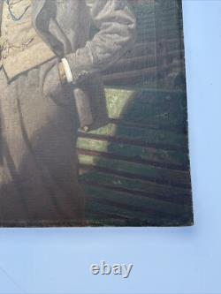 ANTIQUE Painting ILLUSTRATION MASTERFUL PORTRAIT STREET SCENE TOWN LARGE OIL 39