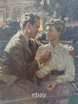 ANTIQUE Painting ILLUSTRATION MASTERFUL PORTRAIT STREET SCENE TOWN LARGE OIL 39