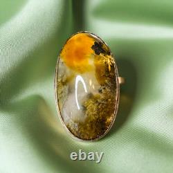 ANTIQUE- Victorian LARGE Natural Dendritic Agate Ring 10K Gold -Size 6 -6.1g