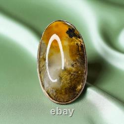 ANTIQUE- Victorian LARGE Natural Dendritic Agate Ring 10K Gold -Size 6 -6.1g