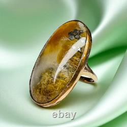 ANTIQUE- Victorian LARGE Natural Dendritic Agate Ring 10K Gold -Size 6 -6.1g