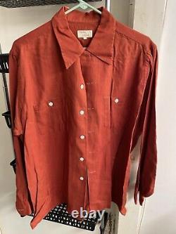 AUTUMN ORANGE COMFY 50s? Vintage VIYELLA HATHAWAY LOOP COLLAR ROCKABILLY Shirt