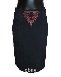 Alamos Brand Vintage 80s Black Suede Red Detail Western Jacket & Skirt Set sz L