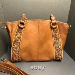 American Darling Tooled Leather Double Handle Strap Conceal Carry Purse Bag Tote