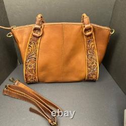 American Darling Tooled Leather Double Handle Strap Conceal Carry Purse Bag Tote