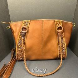 American Darling Tooled Leather Double Handle Strap Conceal Carry Purse Bag Tote