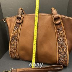 American Darling Tooled Leather Double Handle Strap Conceal Carry Purse Bag Tote