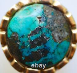 Antique 14k Rose Gold Kingman Gem Grade Turquoise Cufflinks, Large & Heavy