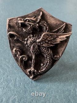 Antique 1890 Victorian Large 925 Sterling Silver Dragon Griffin Shield Cufflinks