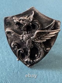 Antique 1890 Victorian Large 925 Sterling Silver Dragon Griffin Shield Cufflinks