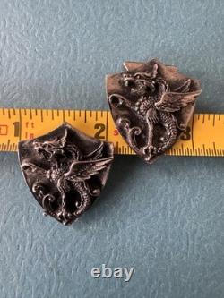 Antique 1890 Victorian Large 925 Sterling Silver Dragon Griffin Shield Cufflinks