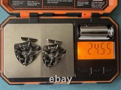 Antique 1890 Victorian Large 925 Sterling Silver Dragon Griffin Shield Cufflinks