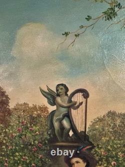 Antique 19th Century Signed European Rococo Revival Oil Painting Court Scene