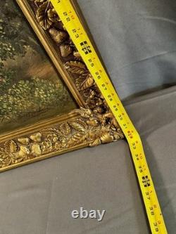 Antique 19th Century Signed European Rococo Revival Oil Painting Court Scene