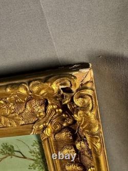 Antique 19th Century Signed European Rococo Revival Oil Painting Court Scene