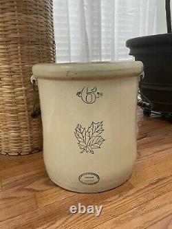 Antique 6 Gallon Crock Western Stoneware Monmouth Maple Leaf With Handles -Crack