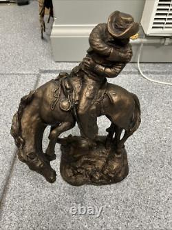 Antique American Sculpture Cowboy on Horse White Metal