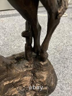 Antique American Sculpture Cowboy on Horse White Metal