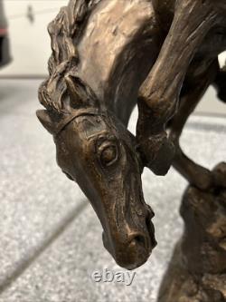 Antique American Sculpture Cowboy on Horse White Metal