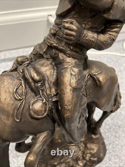 Antique American Sculpture Cowboy on Horse White Metal