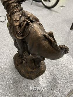 Antique American Sculpture Cowboy on Horse White Metal