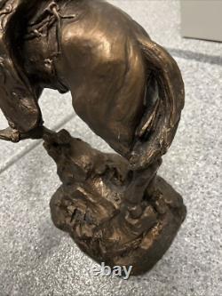 Antique American Sculpture Cowboy on Horse White Metal