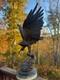 Antique Bronze Eagle Sculpture, Triple-tier Marble Plinth, on Branch, J Moigniez
