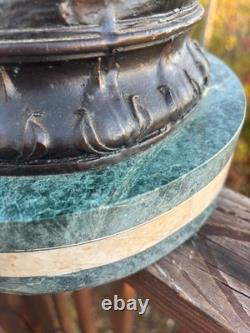 Antique Bronze Eagle Sculpture, Triple-tier Marble Plinth, on Branch, J Moigniez