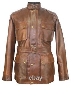 Antique Brown Trialmaster Panther Benjamin Genuine Leather Military Jacket Mens