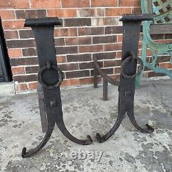 Antique Cast Iron Fireplace Andirons RARE vintage Western Cabin Large