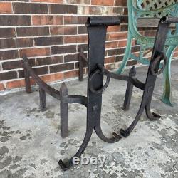 Antique Cast Iron Fireplace Andirons RARE vintage Western Cabin Large
