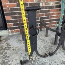 Antique Cast Iron Fireplace Andirons RARE vintage Western Cabin Large