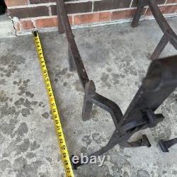 Antique Cast Iron Fireplace Andirons RARE vintage Western Cabin Large