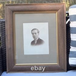 Antique Early 1900s Framed Gentleman Portrait Photo Wood Frame 18.5x22 XL Large