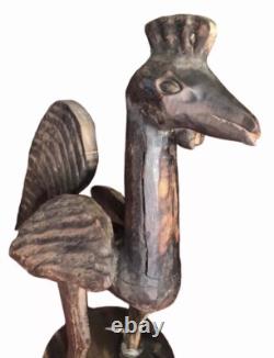 Antique Folk Art Hand Carved Wooden Chicken Primitive Rustic Farm Bird Statue