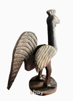 Antique Folk Art Hand Carved Wooden Chicken Primitive Rustic Farm Bird Statue